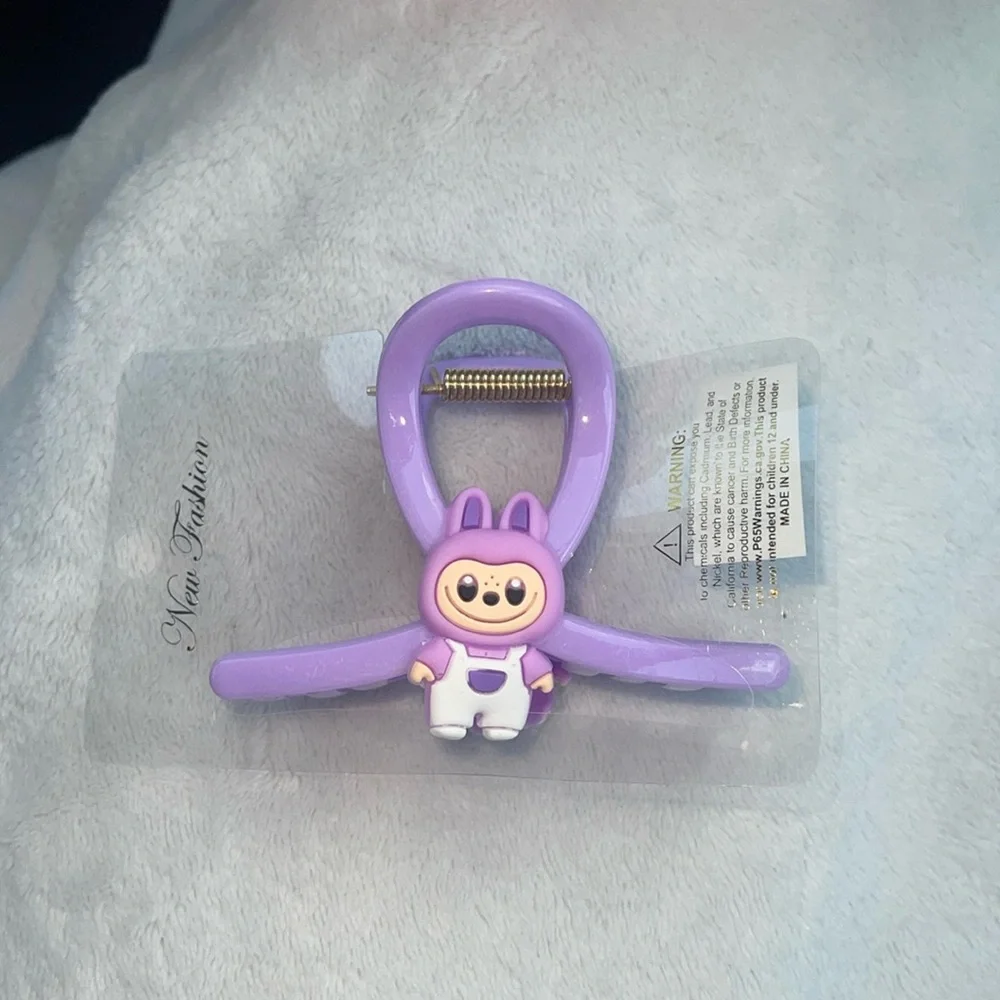 Cute Purple Hair Clip with Labubu monster Character nwt